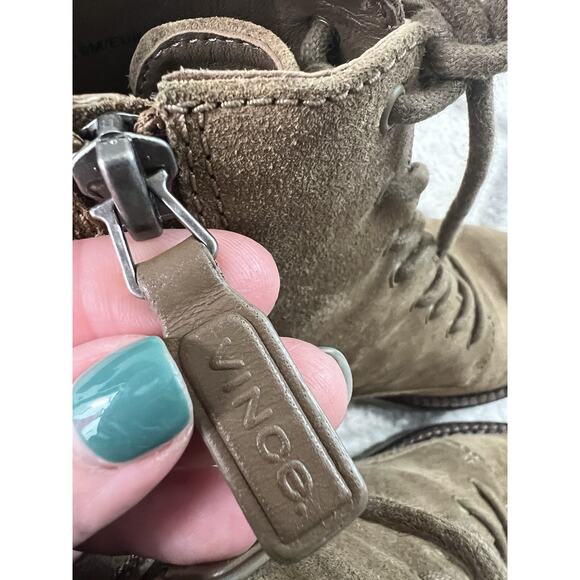 VINCE Cabria Moss Green Suede Lace-Up Lug Ankle Boots Shoes - Picture 12 of 12